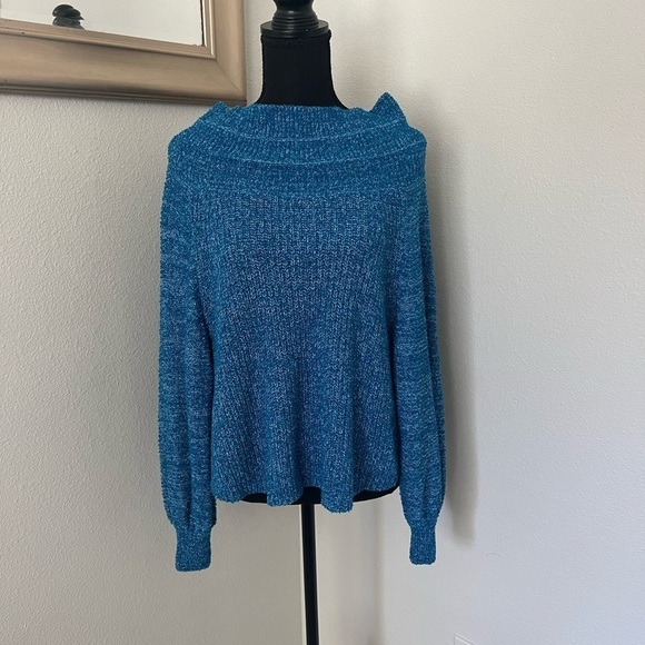 Free People Edessa In Blue Off Shoulder Heavy Knit Sweater - Picture 7 of 7